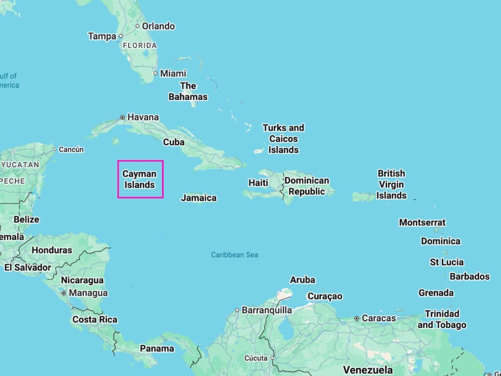 Map of Grand Cayman Island in Caribbean