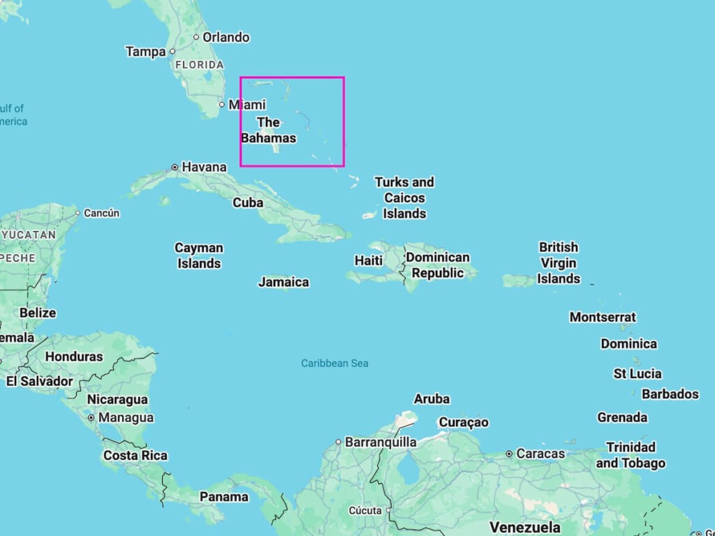 Map of The Bahamas in the Caribbean