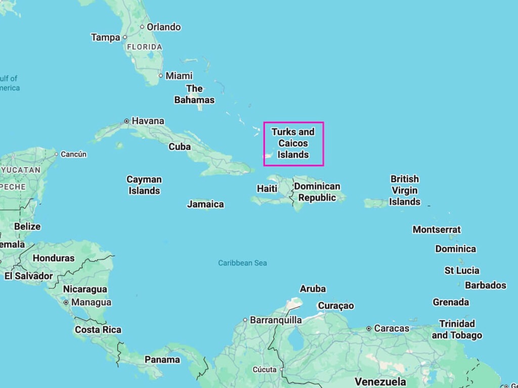 Map of Turks & Caicos Islands in the Caribbean